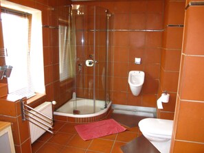 Dusche, Haartrockner, Handtücher, Toilettenpapier