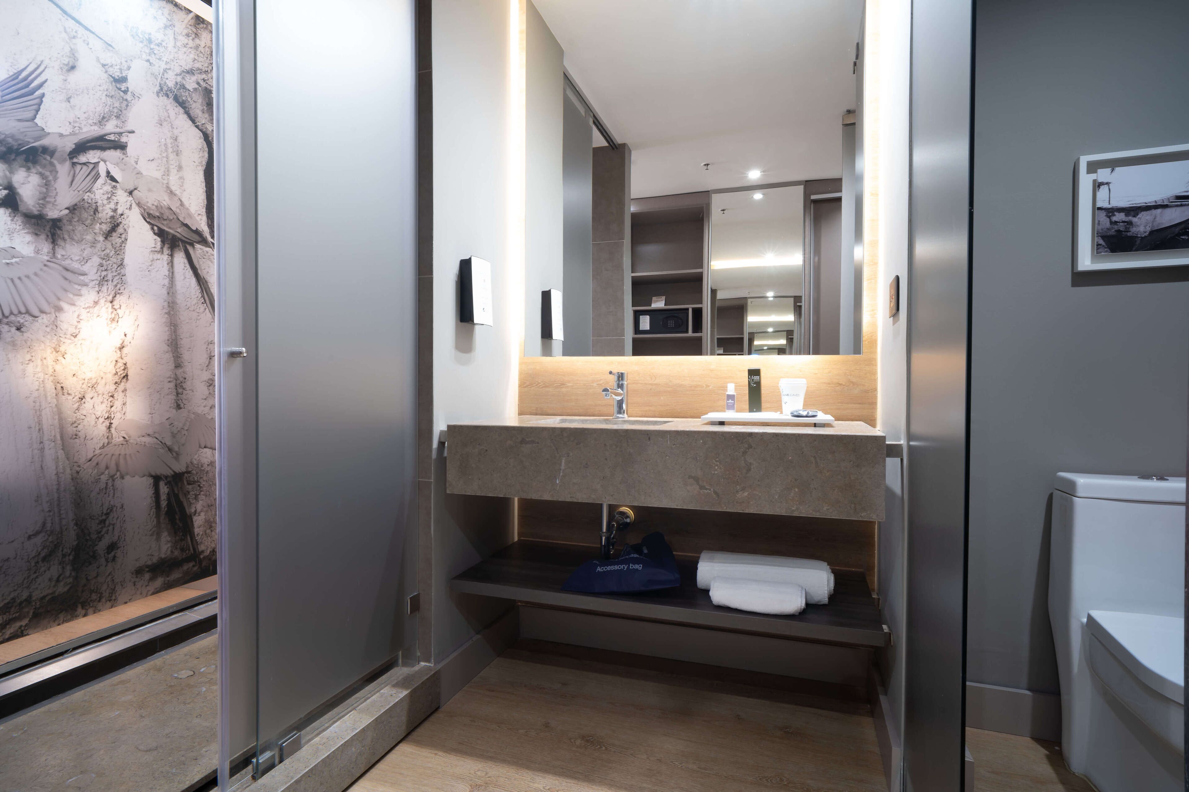 free toiletries, hair dryer, towels