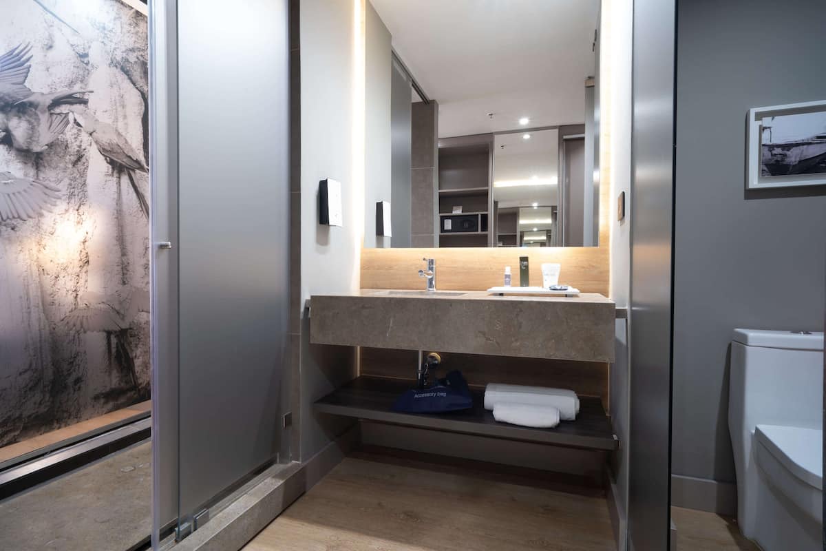 free toiletries, hair dryer, towels