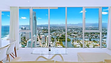 Superior Penthouse, 3 Bedrooms, Kitchen, Ocean View | Living room | 75-inch flat-screen TV with digital channels, TV, Netflix