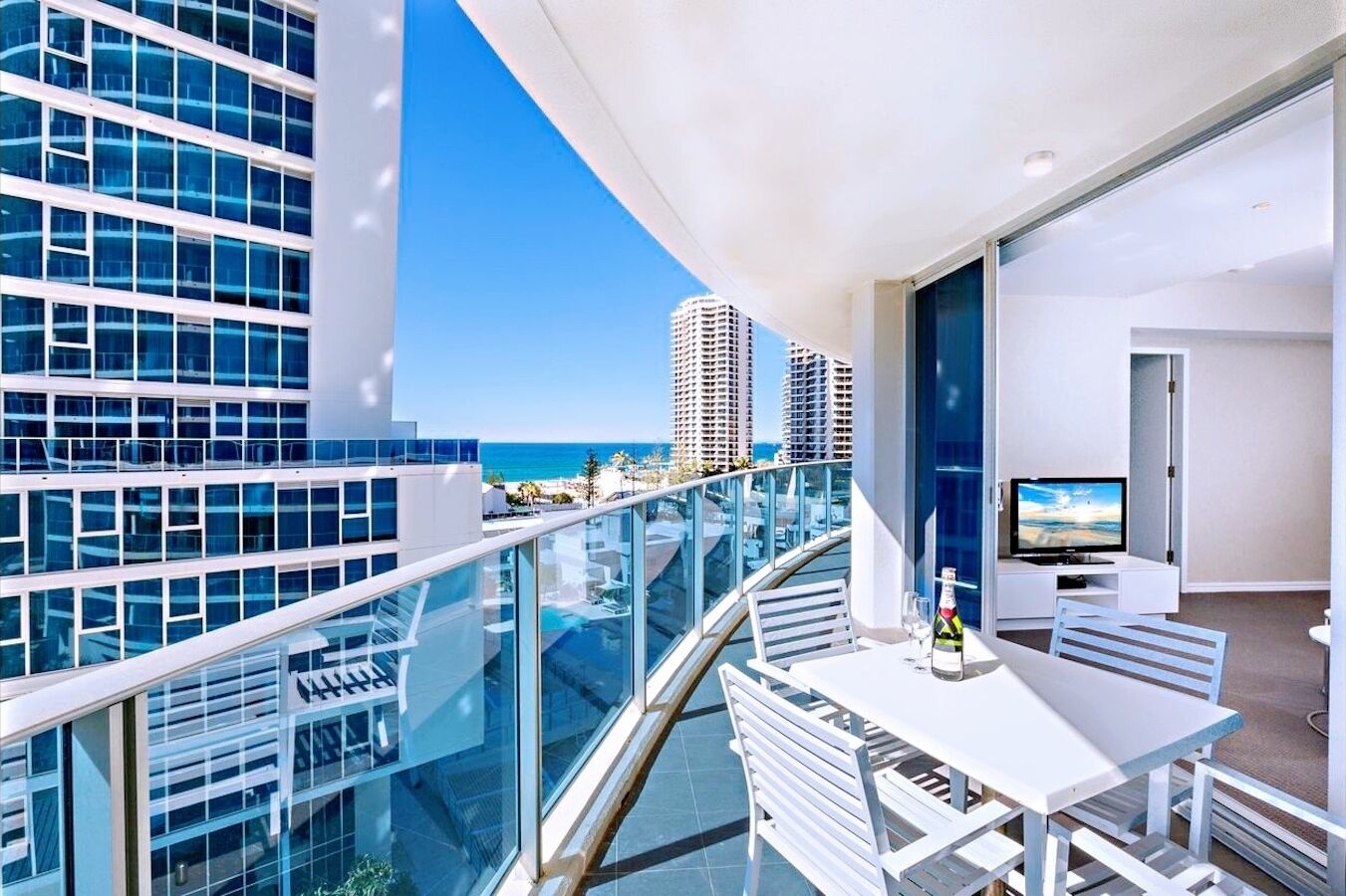 elite apartment, 2 bedrooms, kitchenette, partial ocean view | balcony