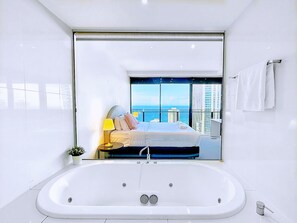 Apartamento de lujo, 1 habitación, cocina, vistas al mar | 1 dormitorio, decoración individual, mobiliario individual