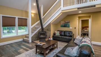 Smart TV, fireplace, DVD player, foosball