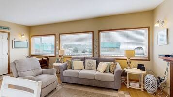 TV, fireplace, DVD player, books