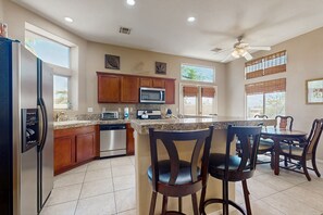Fridge, microwave, oven, stovetop - Dog-friendly home with private pool & spa, near shops & dining - 3BR - 066318 (La Quinta)
