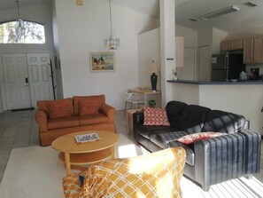 TV, DVD player, books, stereo