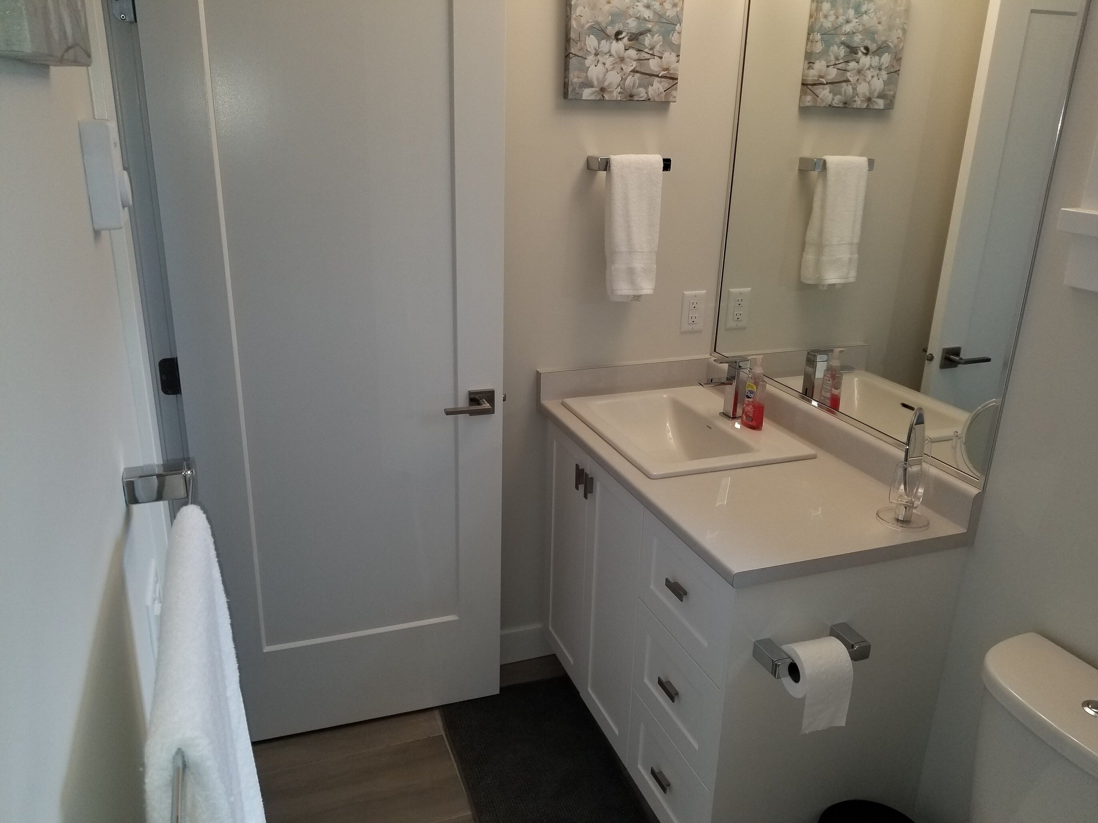 Ensemble douche/baignoire, sèche-cheveux, serviettes fournies, savon