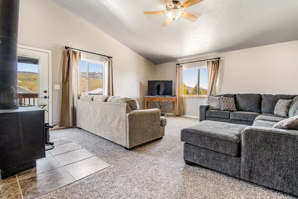 TV, fireplace, DVD player, ping pong