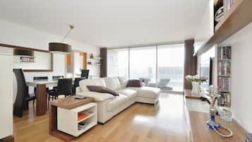 TV, books, music library, stereo