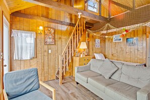 TV, fireplace, DVD player, books