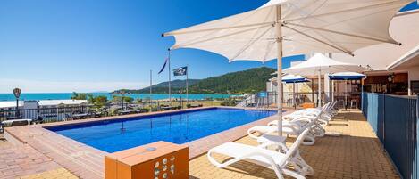 Outdoor pool, sun loungers