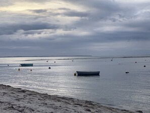 A beach with calm waters and several boats. - Cozy, Pet Friendly, Family Friendly, Boat Friendly (Rosebud)