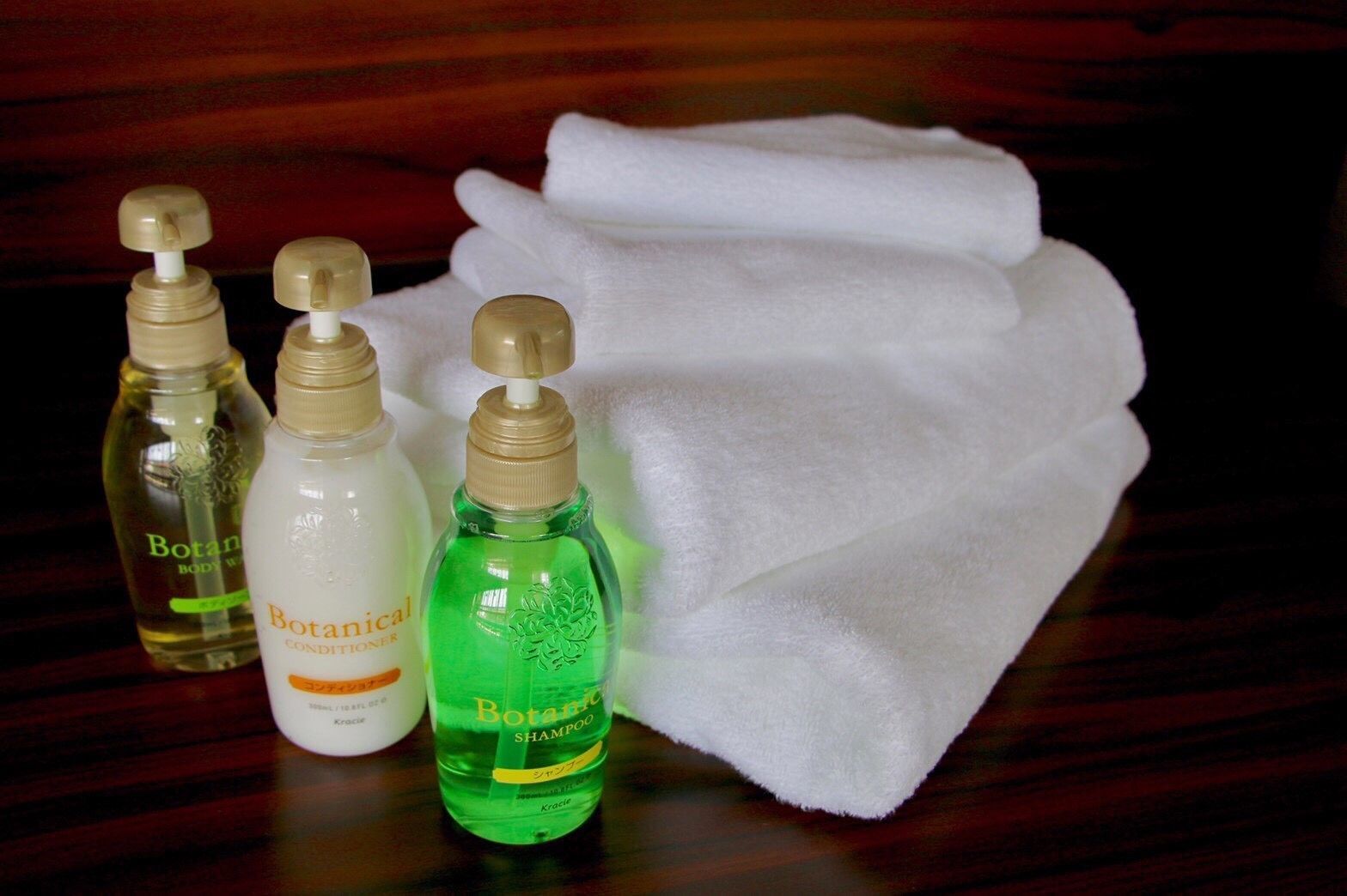 combined shower/bathtub, free toiletries, hair dryer, slippers