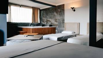 Egyptian cotton sheets, premium bedding, desk, blackout drapes