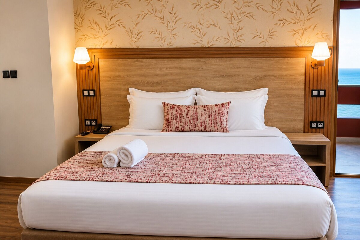 Standard-Doppelzimmer, Meerblick | Bettwäsche aus ägyptischer Baumwolle, hochwertige Bettwaren