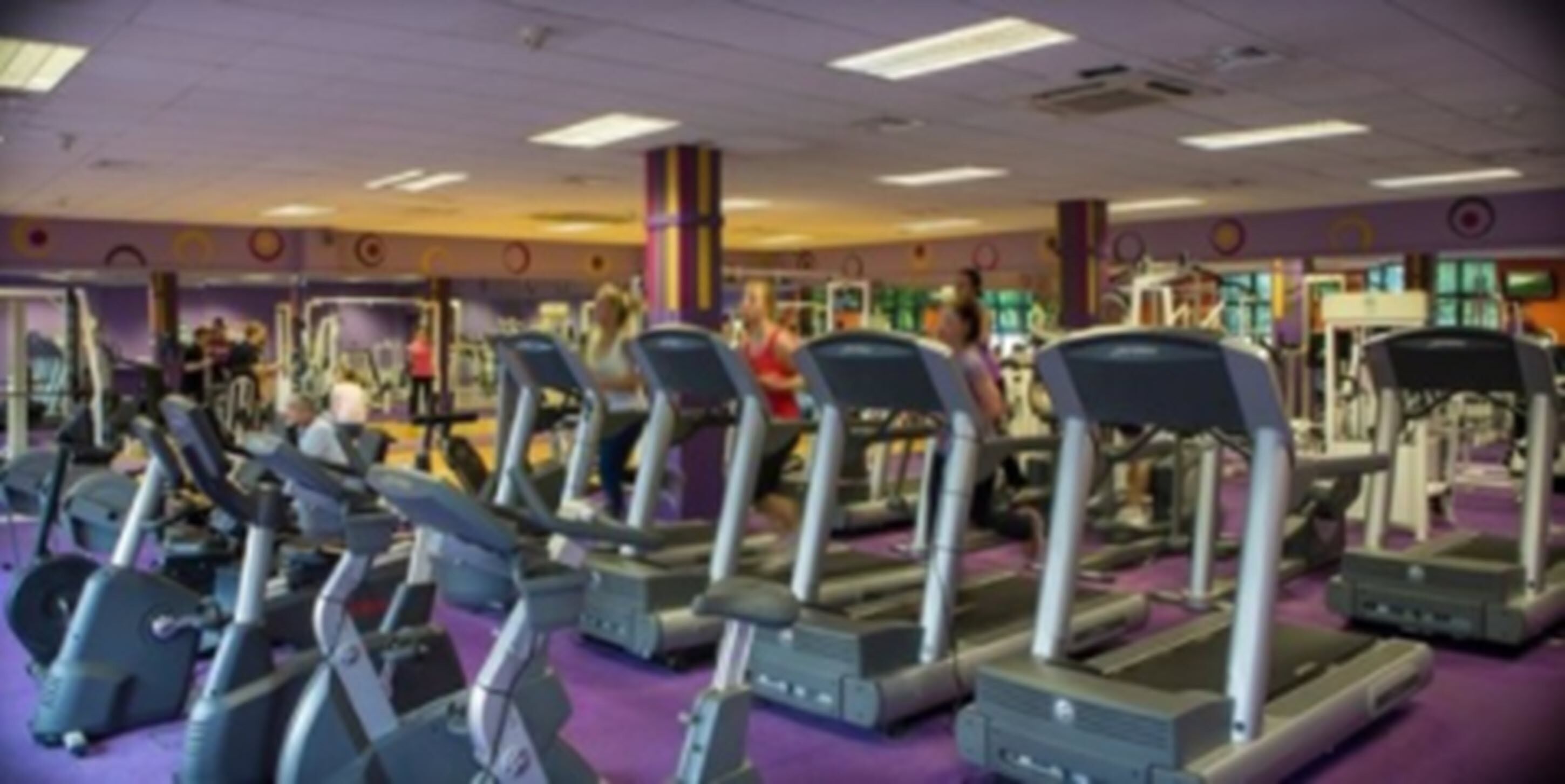 Un gimnasio con cintas de correr y equipo de ejercicio.