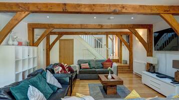 Smart TV, fireplace, stereo