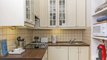 Neptun Apartments Morski | Cocina básica privada | Frigorífico, placa de cocina, cafetera o tetera y hervidor eléctrico