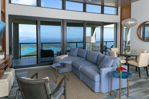Panoramic Villa, 2 Bedrooms, Kitchen, Ocean View (Orchid) | Living room | 55-inch LCD TV with satellite channels, TV, Netflix - Calichi at Picture Point (St. John)