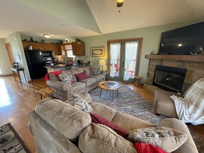 Smart TV, fireplace, video games, DVD player