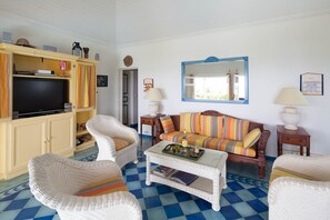 Een televisie, een dvd-speler, boeken en een filmbibliotheek