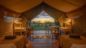 Deluxe Tent, 2 Twin Beds, Private Bathroom, Park View | 1 bedroom, premium bedding, down comforters, memory foam beds