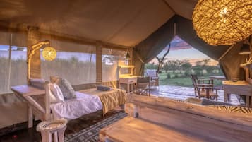 Deluxe Tent, 2 Twin Beds, Private Bathroom, Park View | 1 bedroom, premium bedding, down comforters, memory foam beds