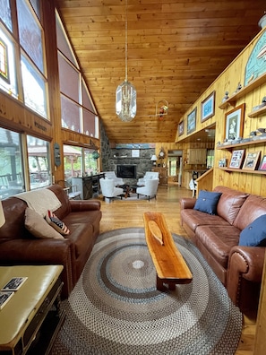 Smart TV, fireplace, DVD player, books