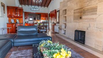 Una televisión, una chimenea, videojuegos