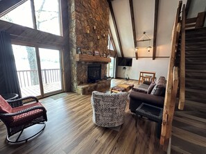 Smart TV, fireplace, DVD player, foosball