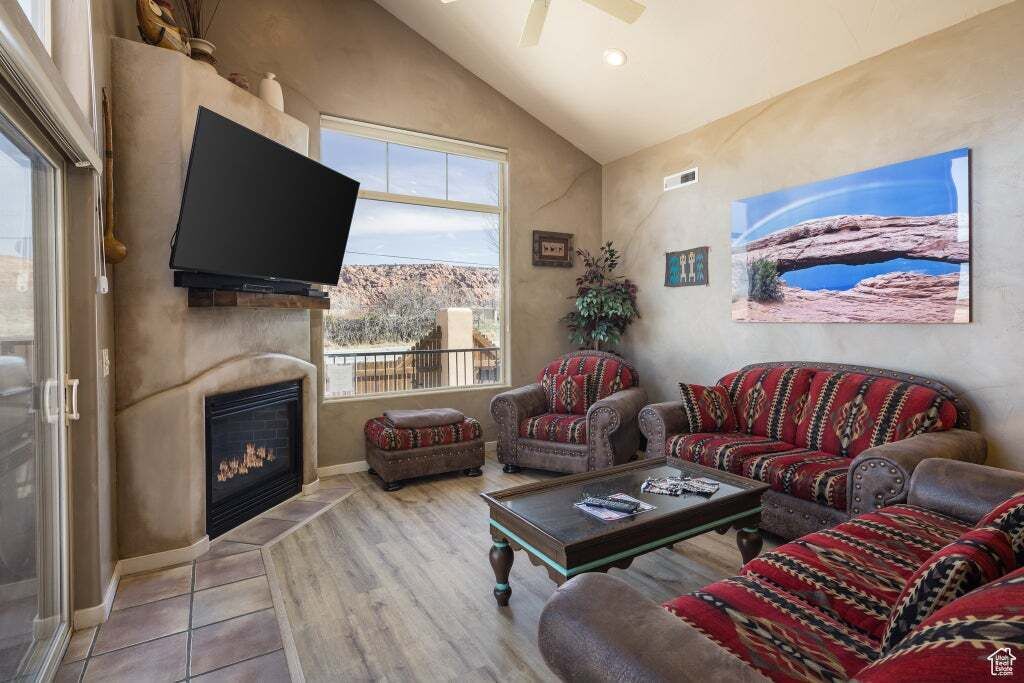 TV connectée, cheminée, lecteur de DVD, livres