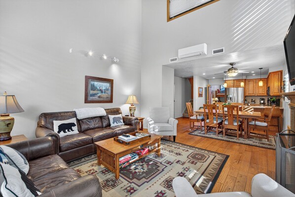 Smart TV, fireplace, DVD player, stereo