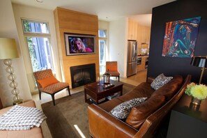 TV, fireplace, printers