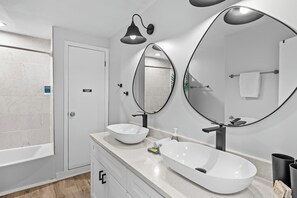 Combined shower/tub, hair dryer