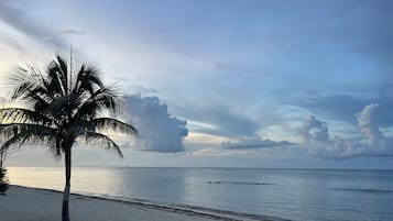 Private beach, sun loungers, beach towels