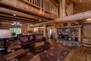 Televisio, takka, DVD-soitin, videokirjasto