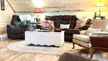 Smart TV, fireplace, DVD player, foosball