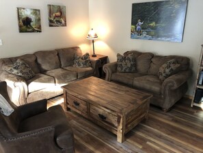 TV, fireplace, DVD player, books