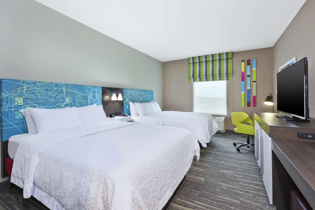 Room, 2 Queen Beds, Refrigerator | Blackout curtains, iron/ironing board, free WiFi, bed sheets