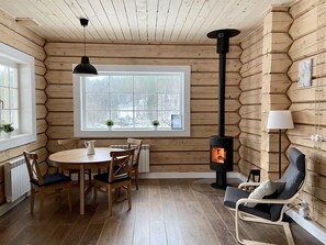 Panoramic Cabin | Living area | TV, fireplace, heated floors - Forrest Lodge Karelia (Haapalampinskoe)