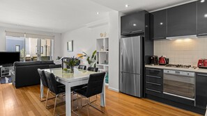 Fridge, microwave, dishwasher, coffee/tea maker