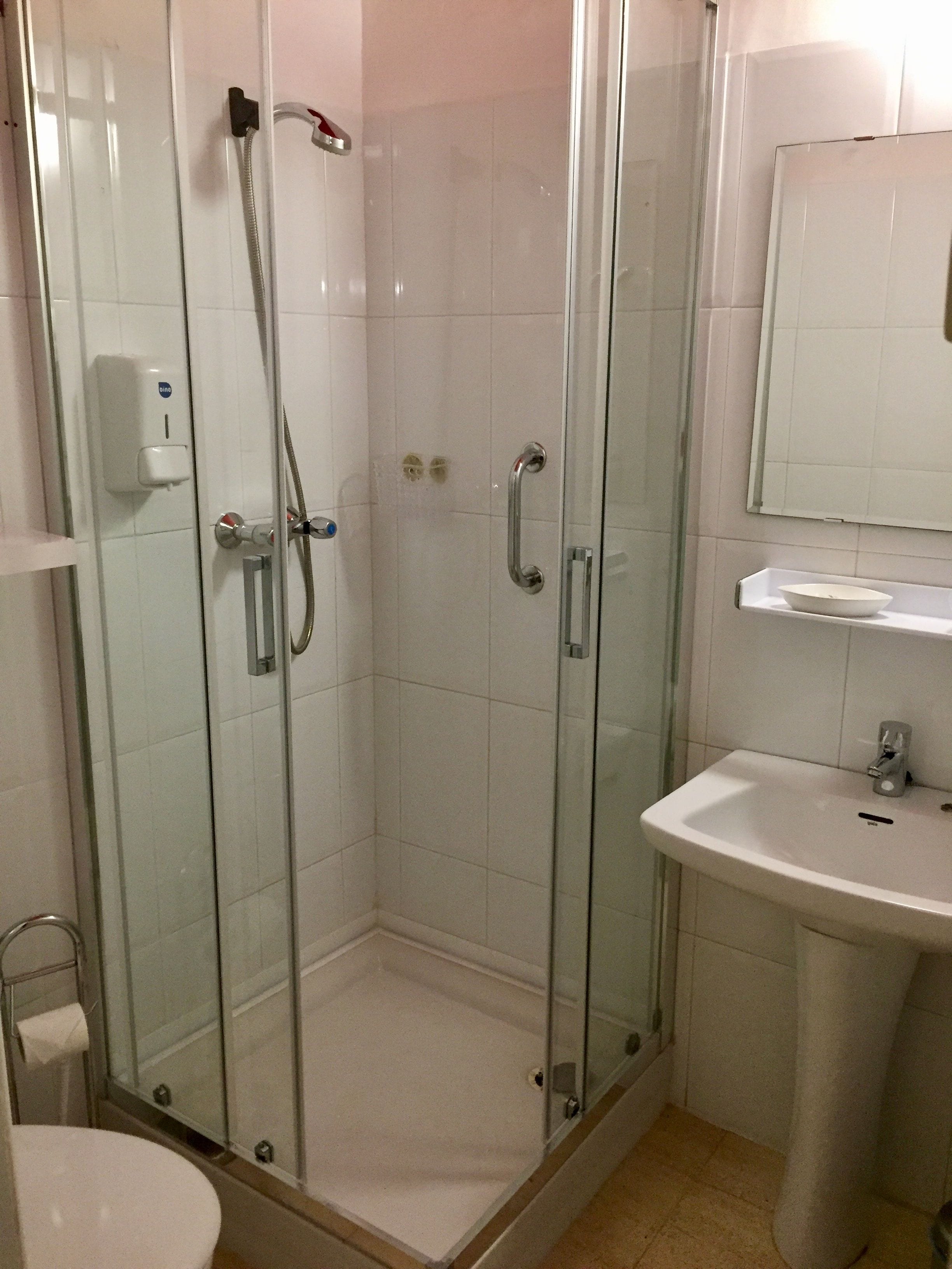 Twin kamer | Badkamer | Een douche, gratis toiletartikelen, een haardroger, pantoffels