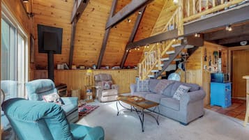 TV, fireplace, video games, DVD player