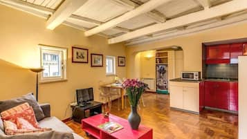 Apartamento, 1 quarto, terraço | Área de estar | TV de tela plana