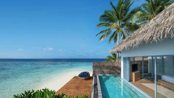 Private beach, white sand, sun-loungers, beach umbrellas
