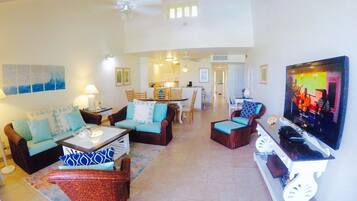 Premier Penthouse, Ensuite, Ocean View | Living room | Flat-screen TV, DVD player