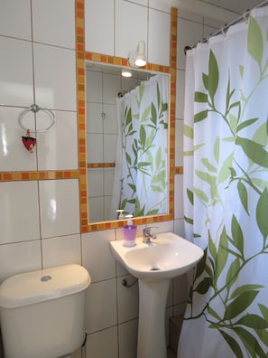 Double Room, 1 Double Bed, Private Bathroom | Bathroom | Shower, free toiletries, towels - Hostal Mirenart (Valparaiso)