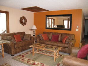 Smart TV, chimenea, reproductor de DVD y libros 