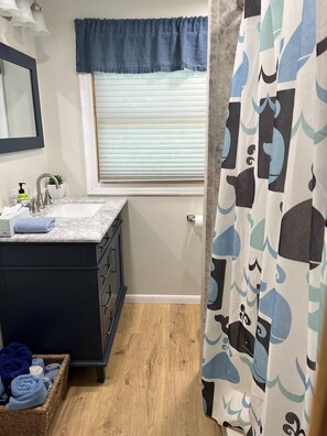 Combined shower/bathtub, hair dryer, towels, soap - Retreat on Lake Winnebago (Oshkosh)