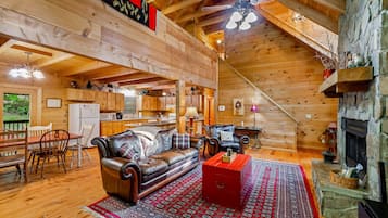 Smart TV, fireplace, DVD player, books